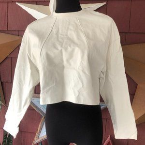 Womens ZARA Beige Faux Leather Long Sleeve Crop Top Size S